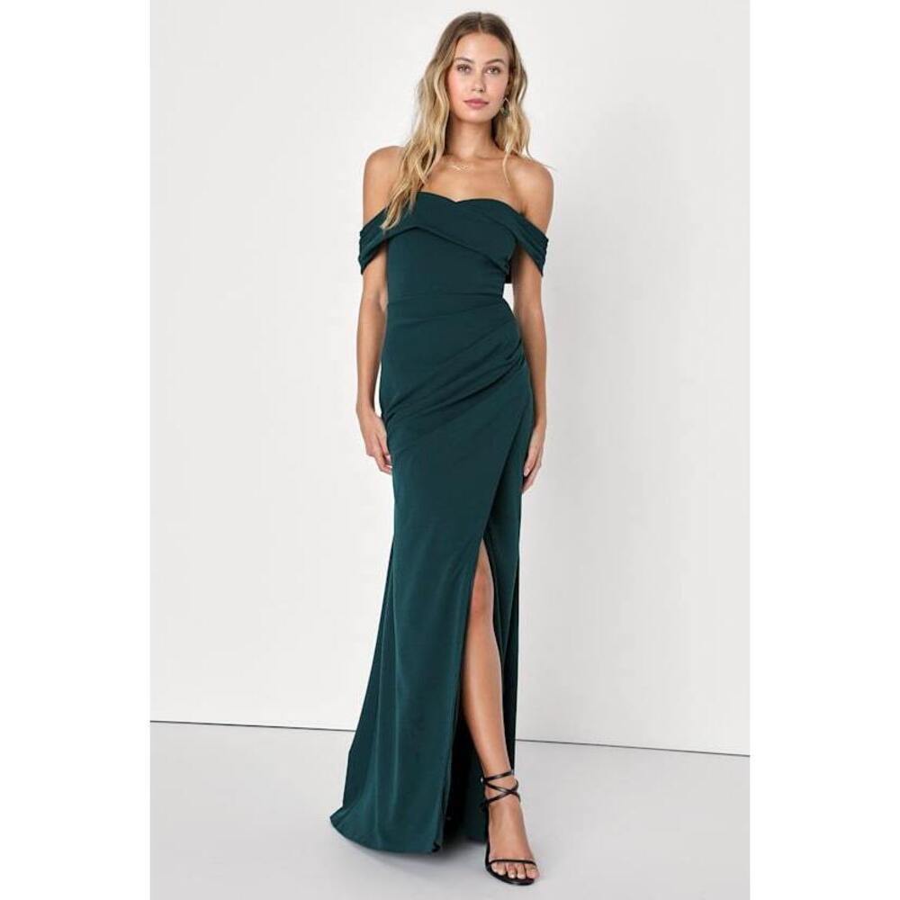 Lulus High-class Presence Emerald Green Off-the-shoulder Maxi Dress - Size XL